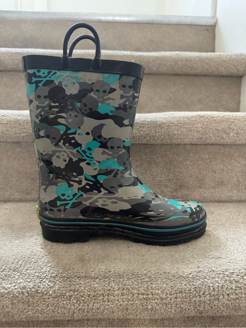Western Chief Kids' Teal & Gray Camo Skull Rain Boots